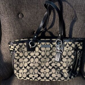 Coach Black and Cream Signature Tote